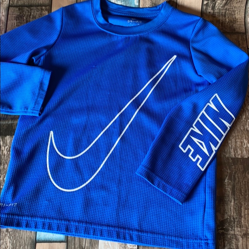 Nike Boys Long Sleeve Athletic Tee Blue with White Swoosh